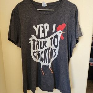 Heather Gray Graphic Tee Shirt Yep I Talk To Chickens 3XL Grunge Y2K Homesteader